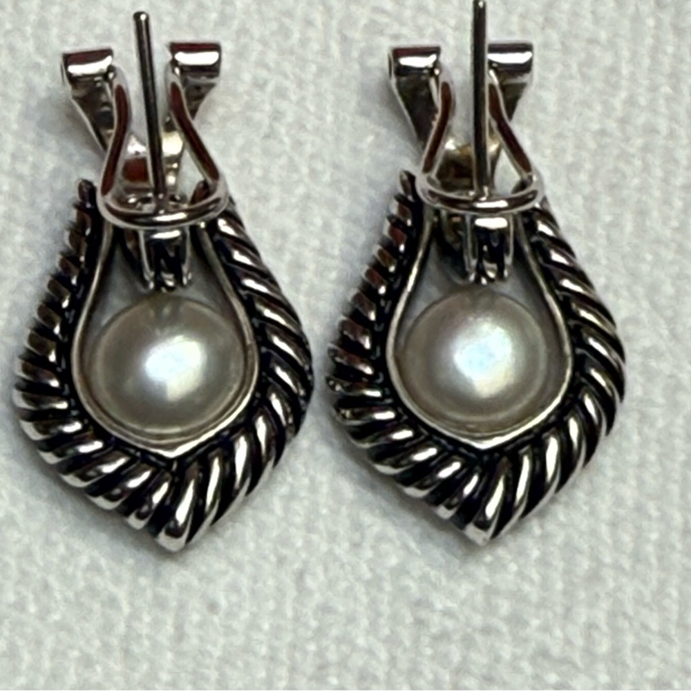 Elegant Silver Stamped .925 Pearl Earrings